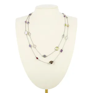 Sterling Multi Gemstone Station Necklace