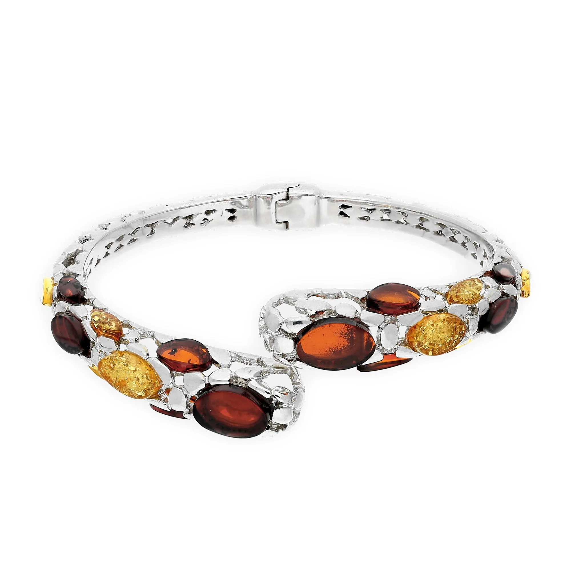 Sterling Silver Amber Elegant Snake Style Bangle