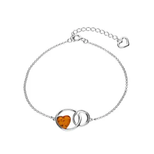 Sterling Silver Amber Entwined Heart Bracelet