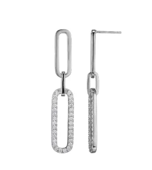 Sterling Silver CZ Paperclip Dangle Earrings (SI5231)