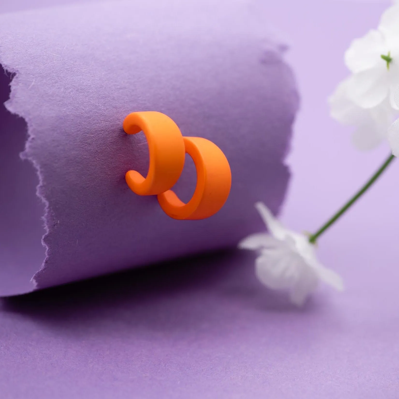 Sun Orange Velvet Matte Mini Boom Hoop Earrings