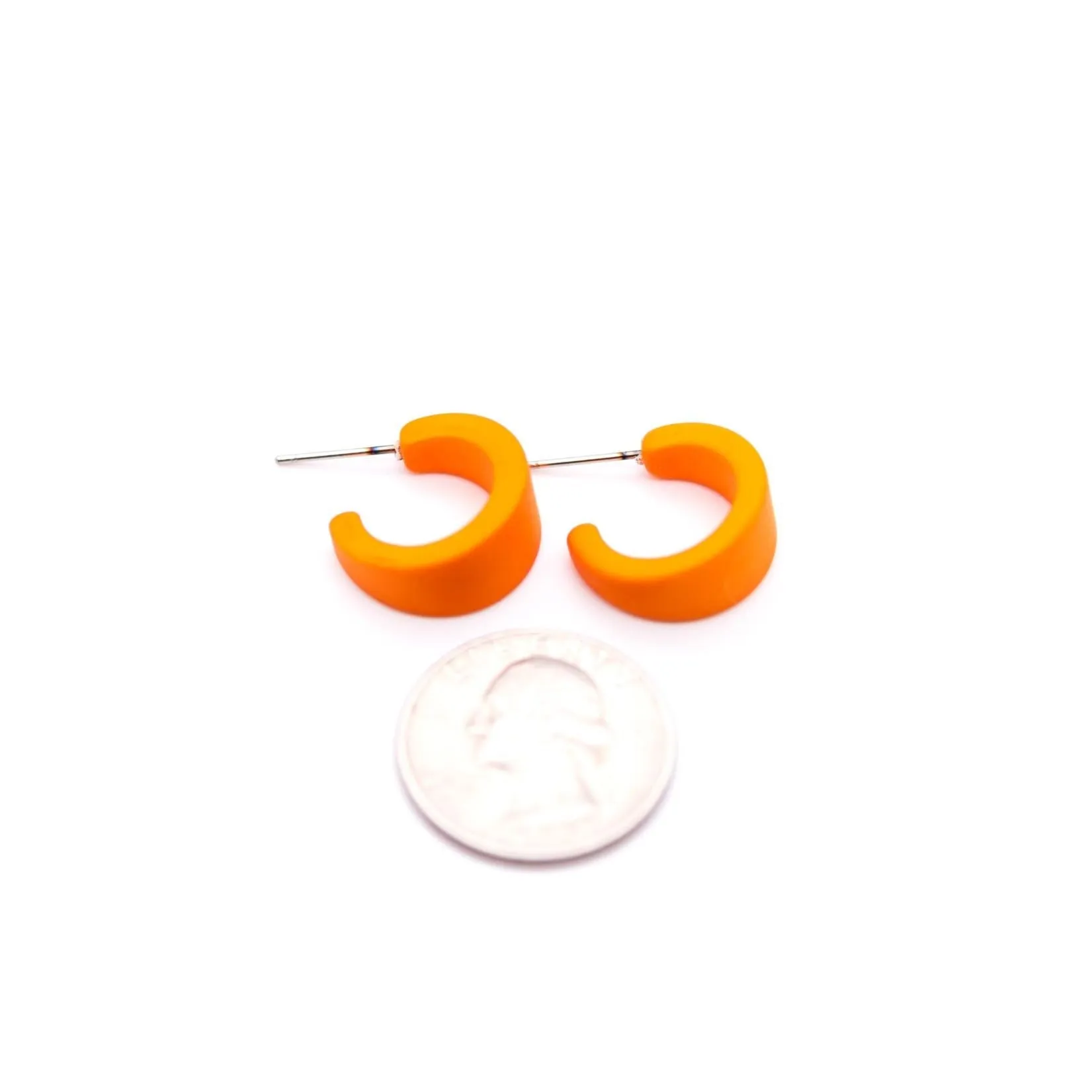 Sun Orange Velvet Matte Mini Boom Hoop Earrings