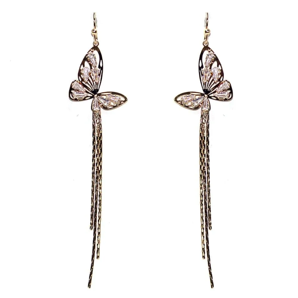 TE10636 Long Butterfly Dangle Earrings