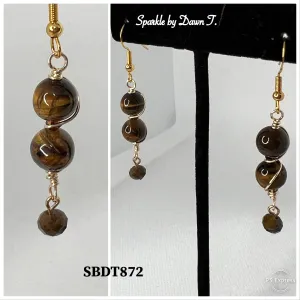 Tiger Eye and Gold Wrap Dangle Earrings