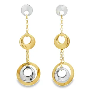 Triple Open Discs Dangle Earrings, 14Kt, 2 tone