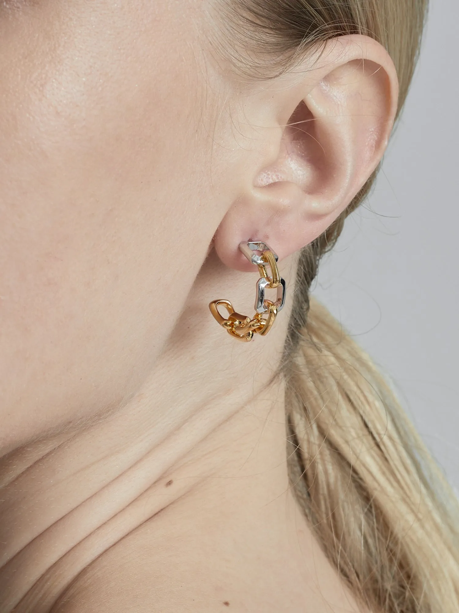 Two Tone Gem Chain Link Hoop Earring