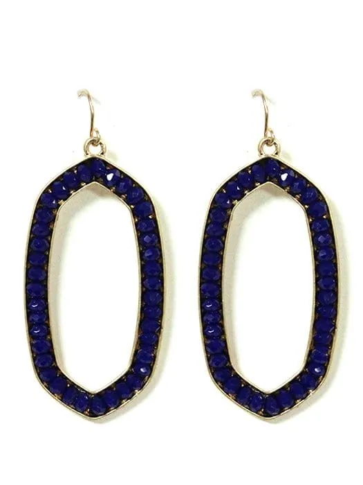 VE2614 Jewel Bead Outline Oval Dangle Earrings