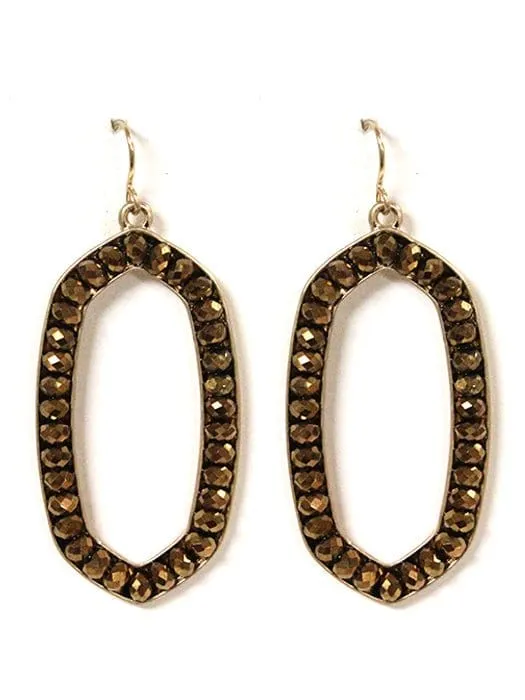 VE2614 Jewel Bead Outline Oval Dangle Earrings