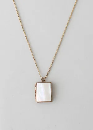 Vintage 1950s Mother of Pearl Book Locket Necklace