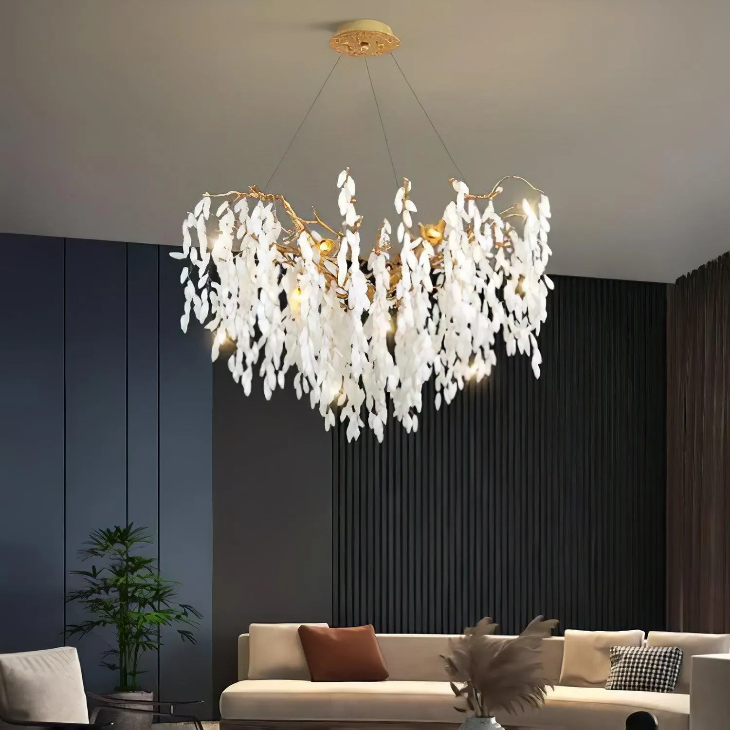 White Jade Branch Brass Chandelier