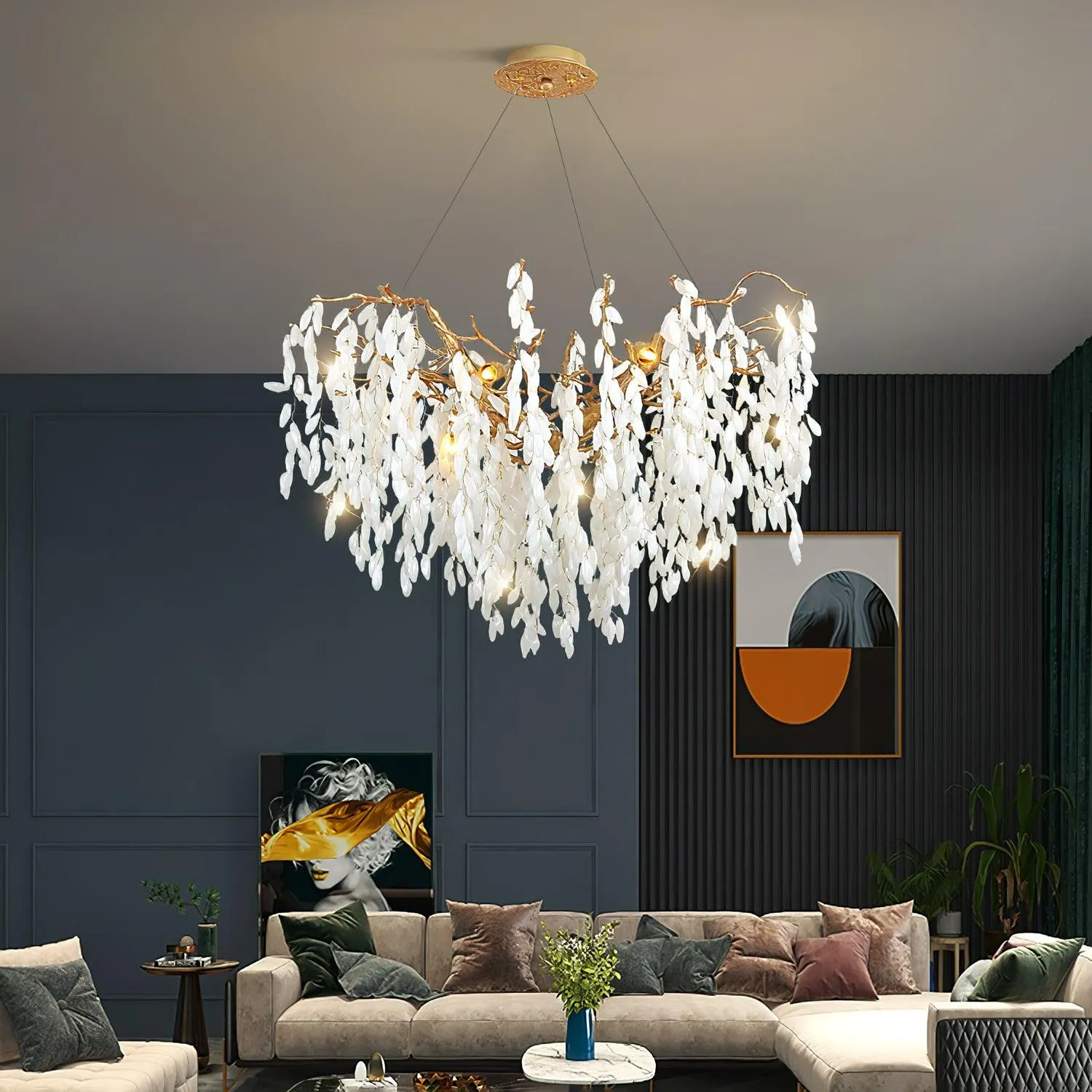 White Jade Branch Brass Chandelier