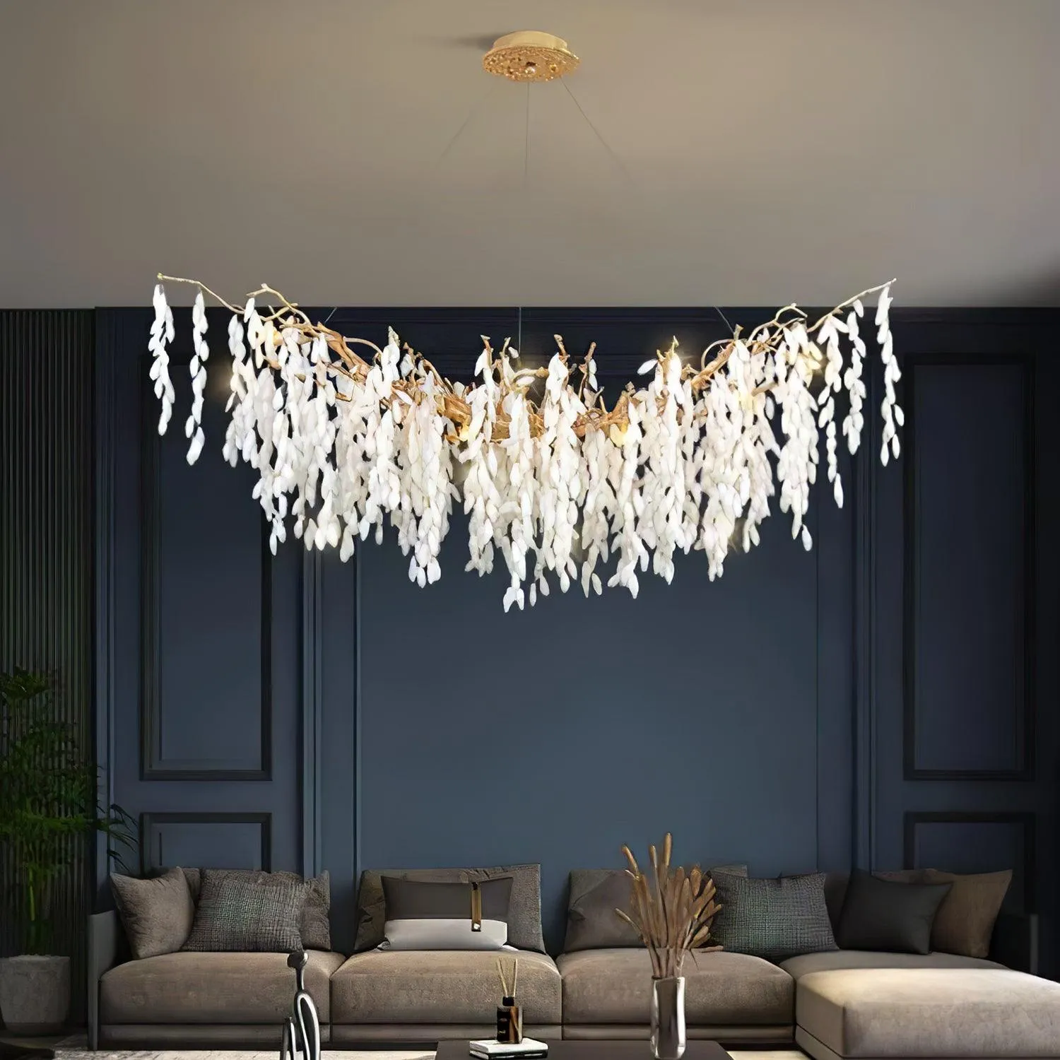 White Jade Branch Brass Chandelier