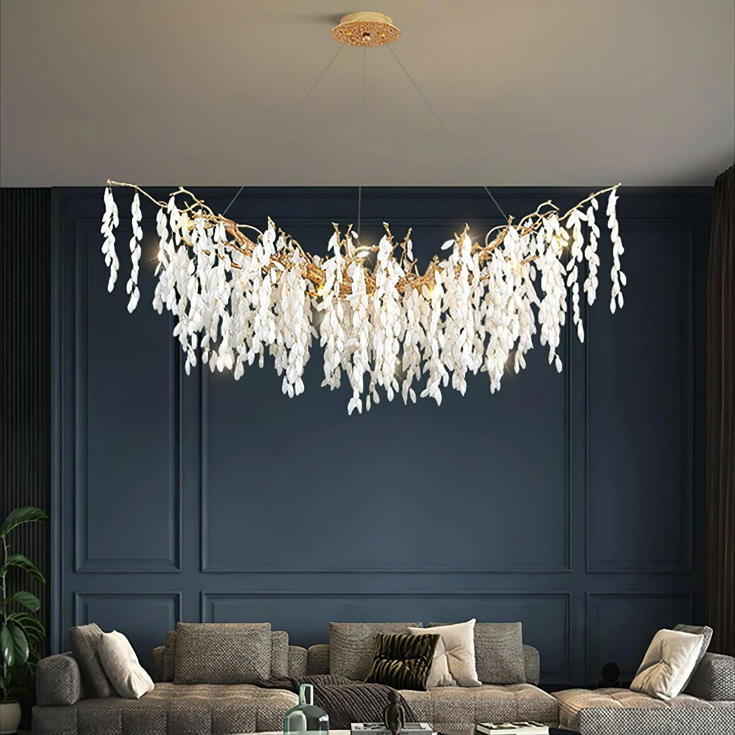 White Jade Branch Brass Chandelier