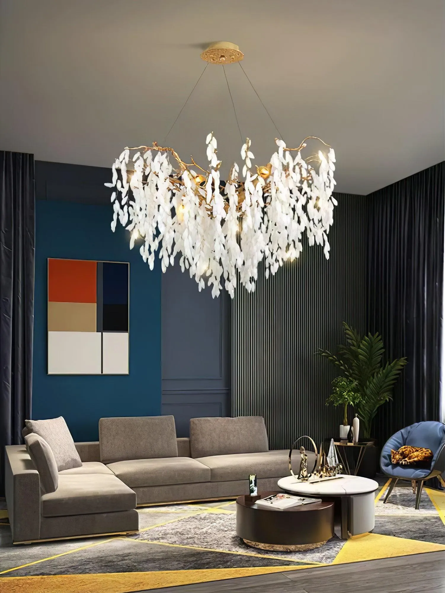 White Jade Branch Brass Chandelier