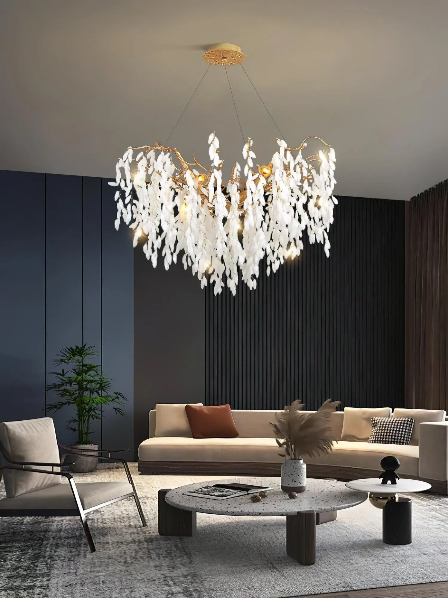 White Jade Branch Brass Chandelier