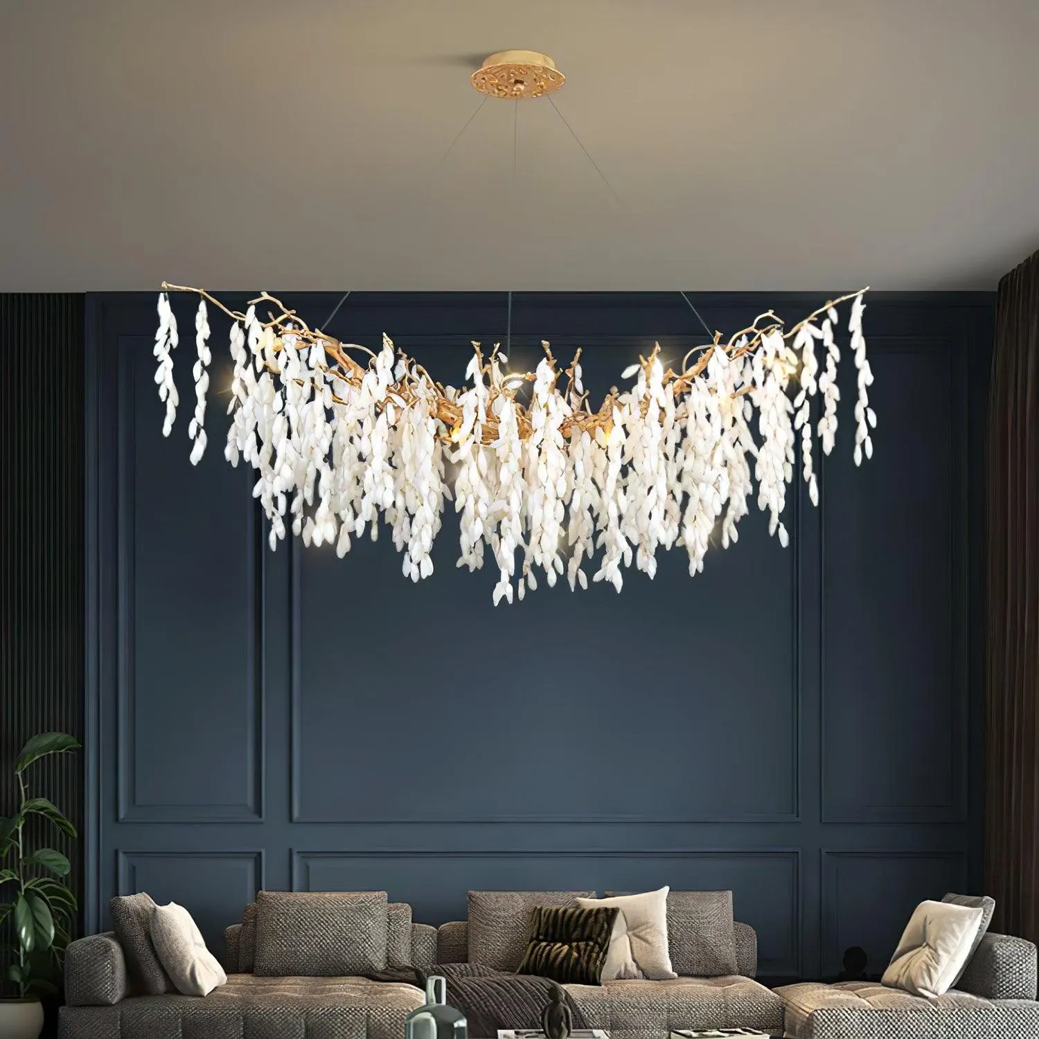 White Jade Branch Brass Chandelier