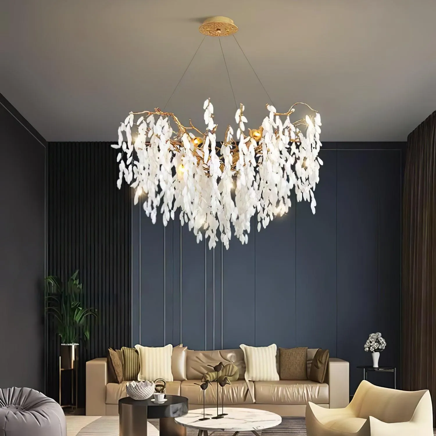 White Jade Branch Brass Chandelier