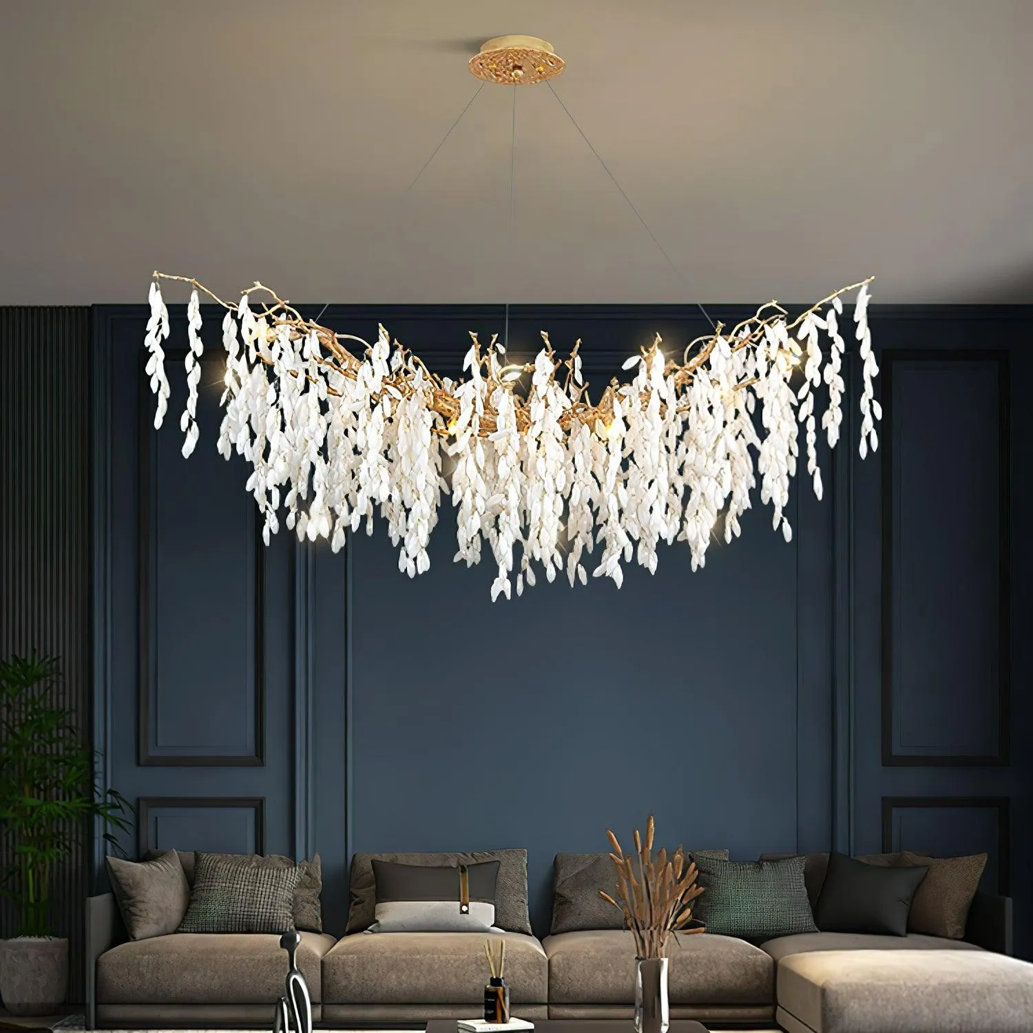 White Jade Branch Brass Chandelier