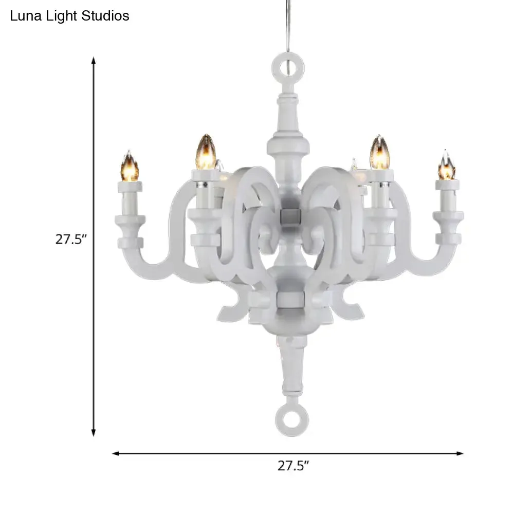 Wooden Candlestick Chandelier - Traditional 6-Head Pendant Light for Living Room Ceiling, White