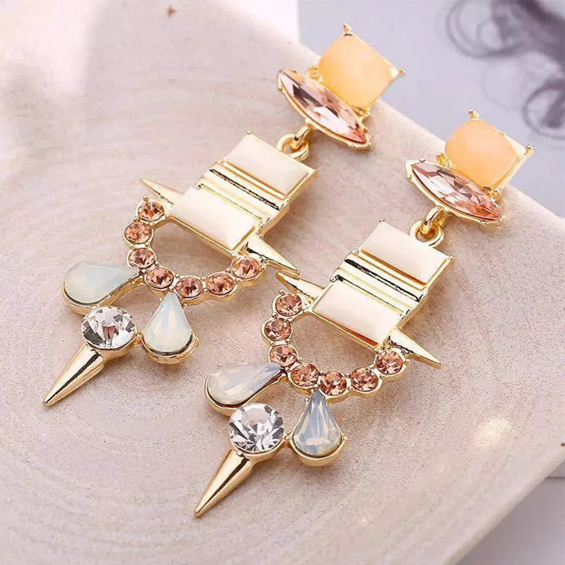 Yellow Chimes Antique Design Crystal Retro Style Gold Plated Dangle Earrings for Women and Girls