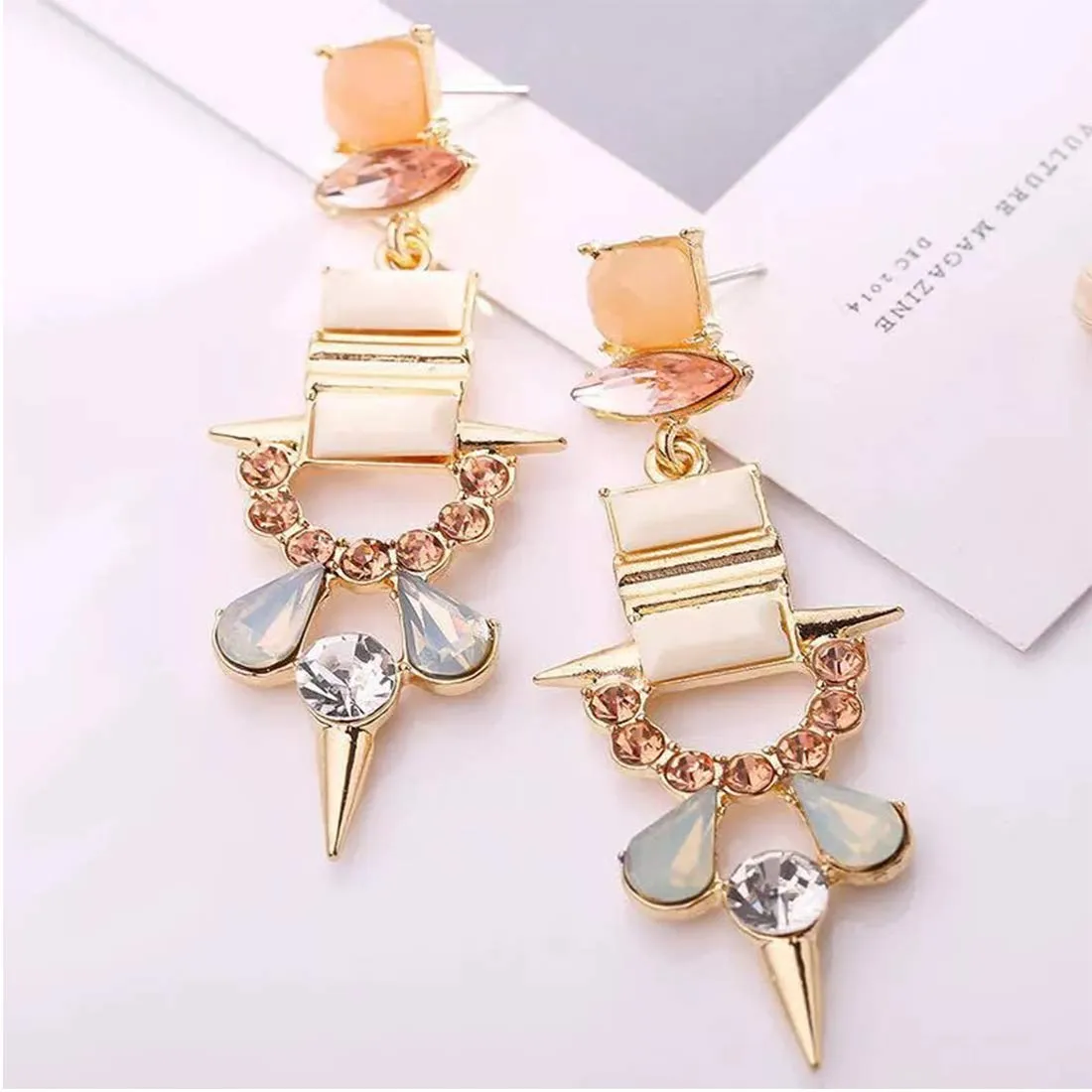 Yellow Chimes Antique Design Crystal Retro Style Gold Plated Dangle Earrings for Women and Girls